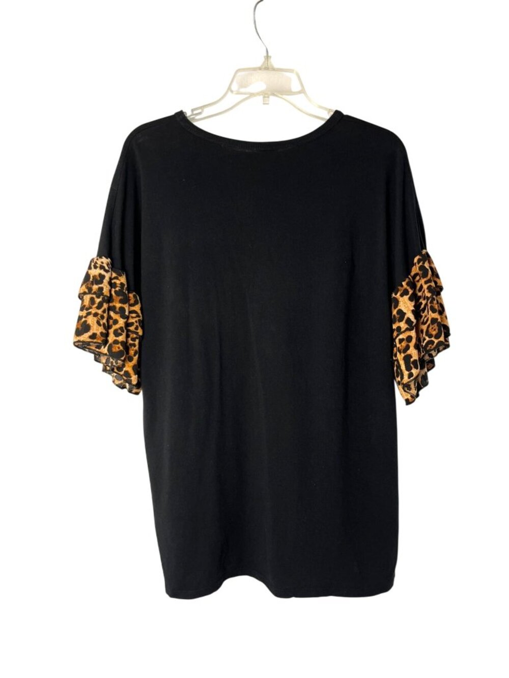 Lovely Souls Womens 3X Black Top Animal Print Ruffle Sleeve Cotton Blend Used - Picture 2 of 14